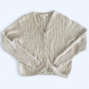 90s Jones New York Women’s Cream Knit Cotton Linen Cottagecore Cardigan Small